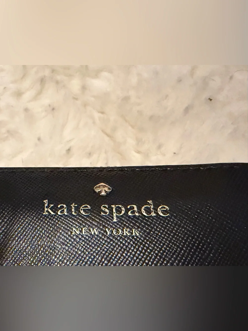 Kate Spade Black Textured Leather Logo Wallet with Gold Accents